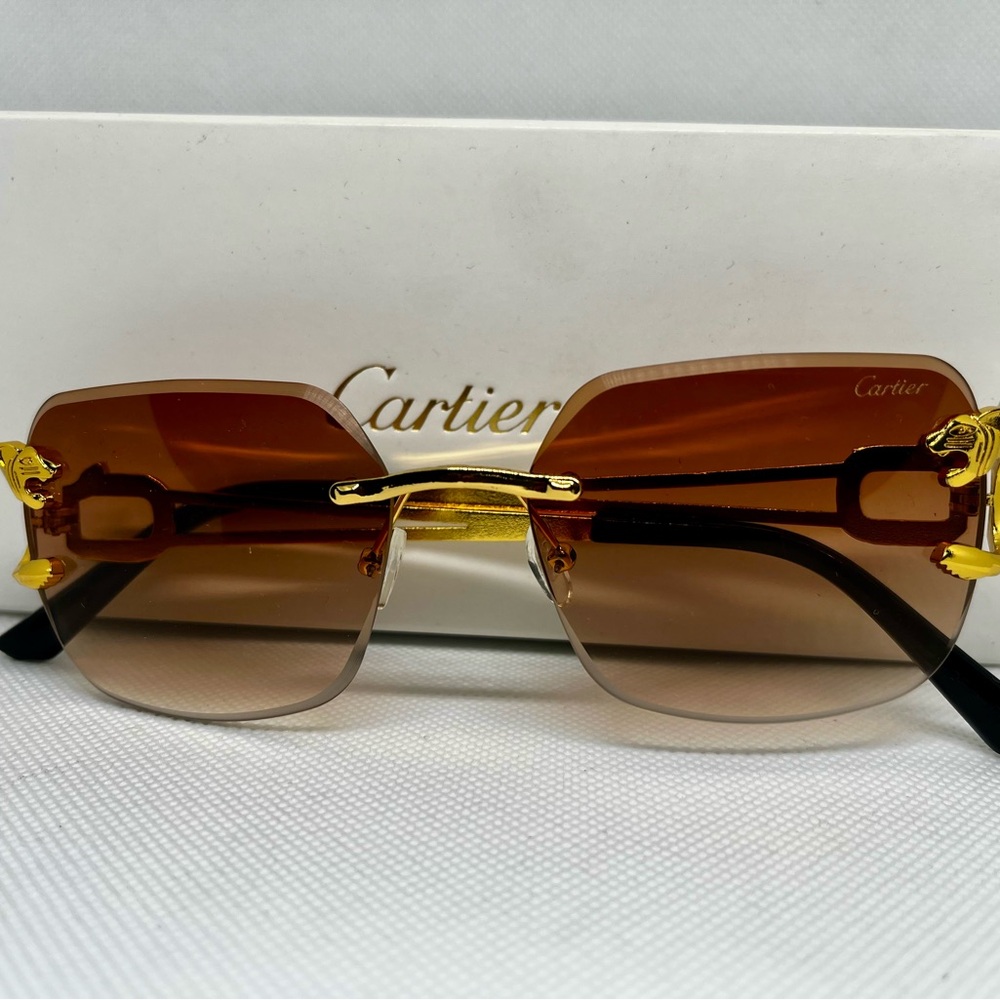 Cartier Gold and Brown Rimless Sunglasses*repost*